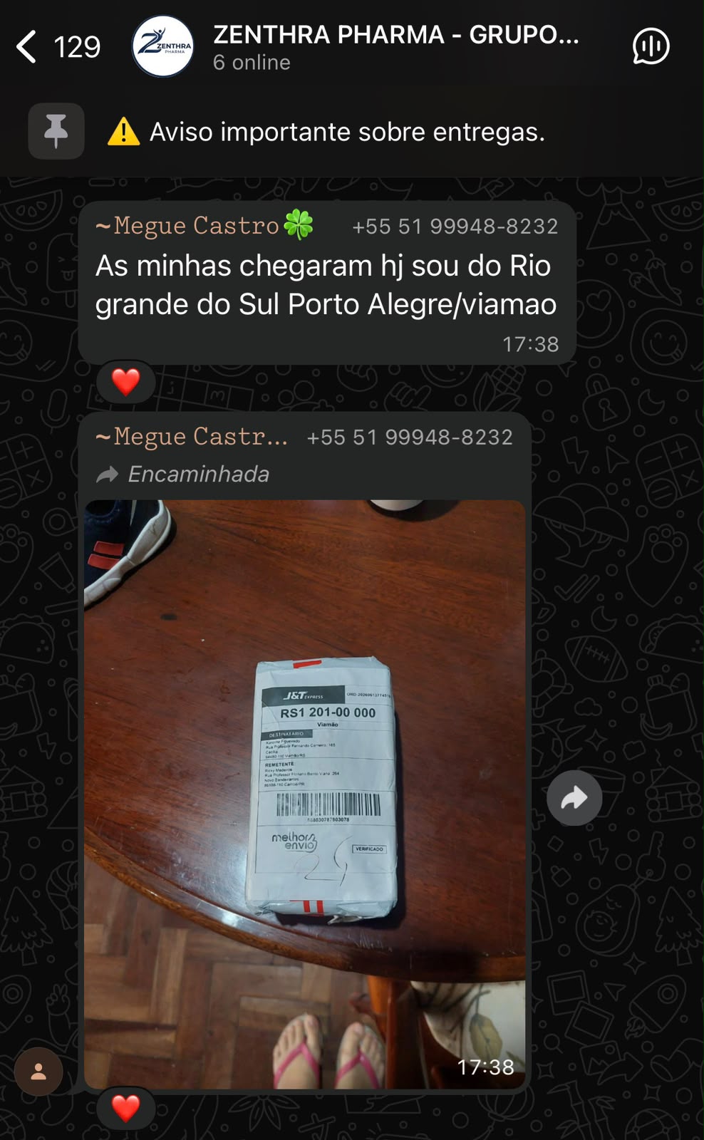 Print real de depoimento de cliente Zenthra no WhatsApp